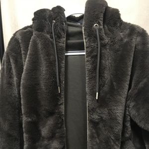 Faux Fur Hoodie Jacket in Brown